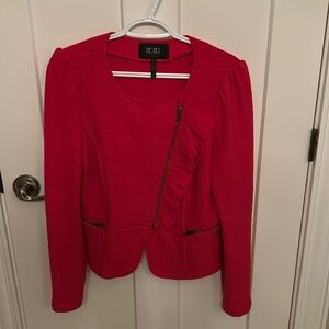 BCBG Paris red ruffle zip front sweater/jacket, size M
